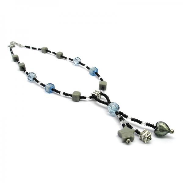 Muranoglass Necklace grey/blzue
